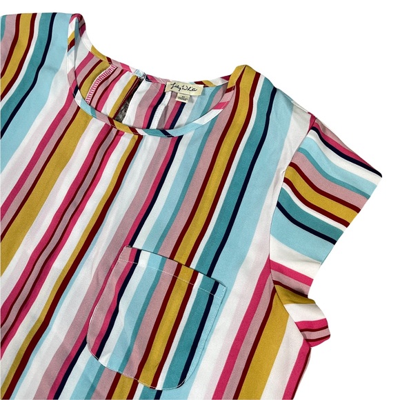 Lily White size medium colorful striped short sleeve shirt with one front pocket - Picture 2 of 9
